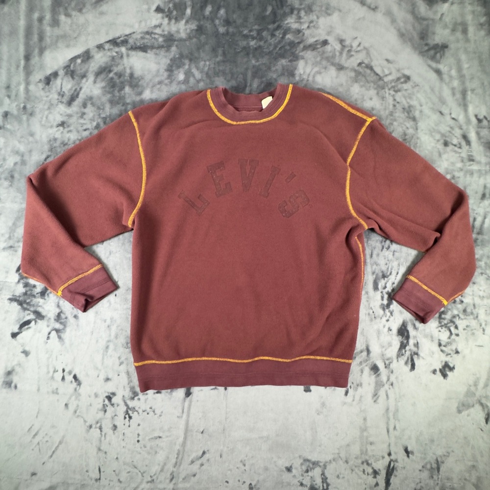 Levi's Sweatshirt Mens M Burgundy Relaxed Fleece Yellow Contrast Stitch 34441